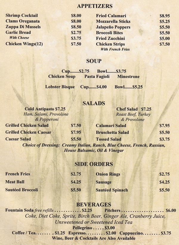 Villa Borghese Pizza Fords Menu