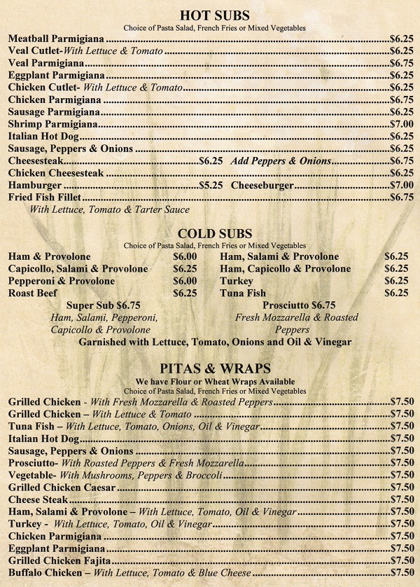 Villa Borghese Pizza Fords Menu