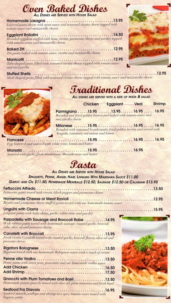Villa Borghese Pizza Fords Menu