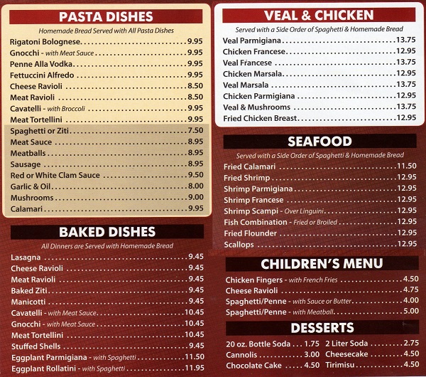 Villa Borghese Pizza Fords Menu